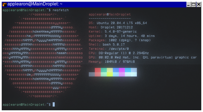 Neofetch from the droplet using cool-retro-term
