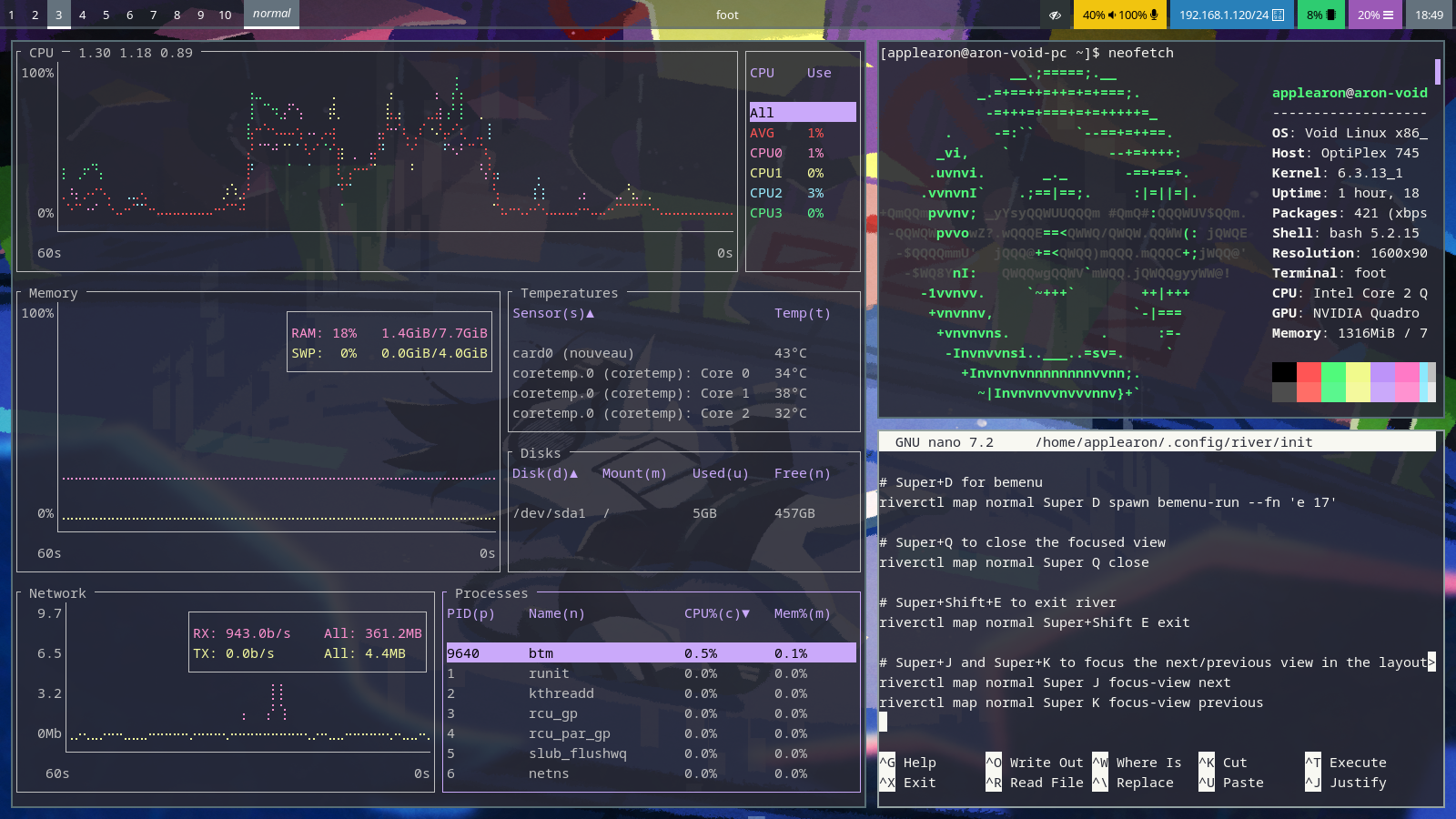 Void Linux showing various commands